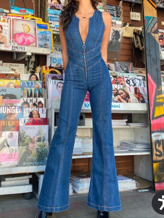 REVICE Pants - REVICE Indigo Blue Denim Flare Heart Jumpsuit